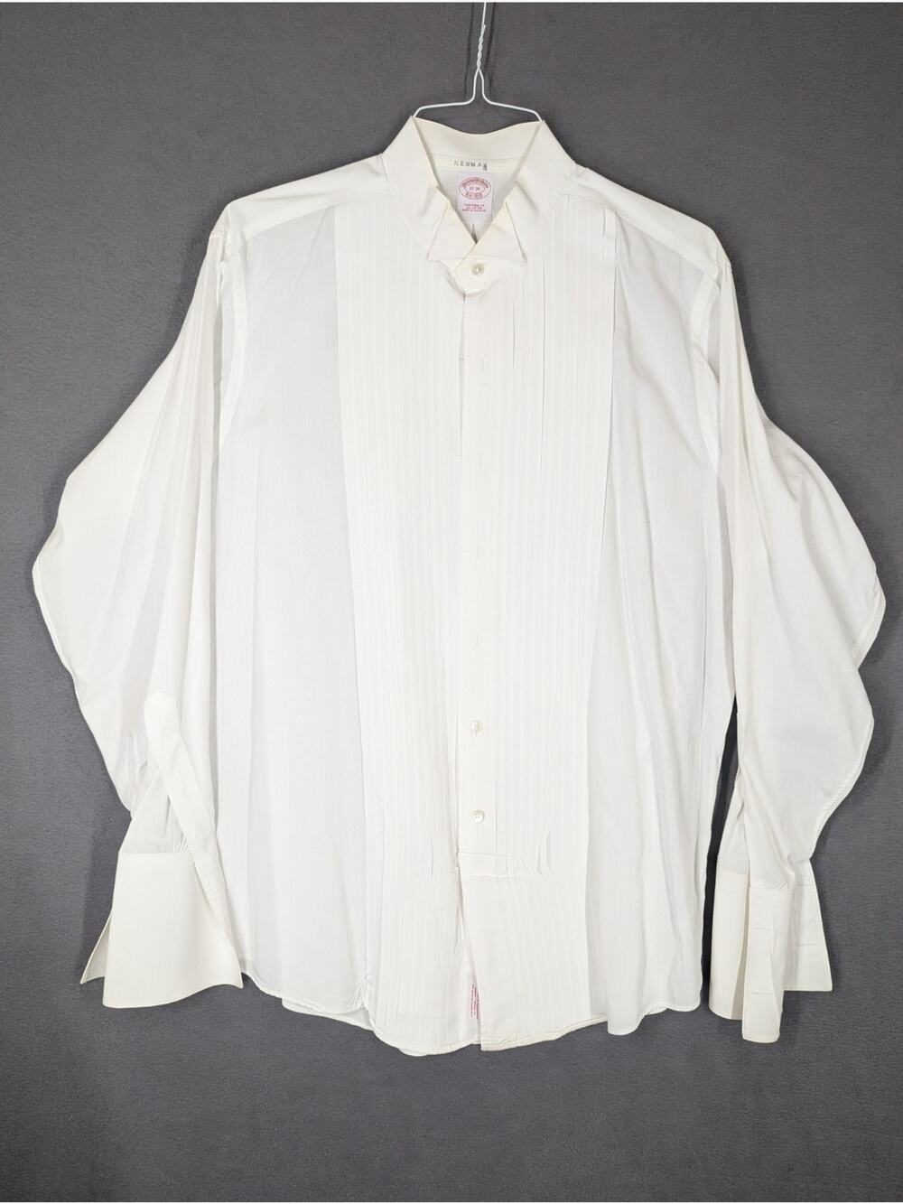 Brooks Brothers Tuxedo Dress Shirt 17-35 White French Cuff Pleated Traditional